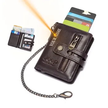 RFID Hakiki Deri Kart fermuarlı cüzdan Para Cebi Ince Minimalist Alüminyum Kredi kart tutucu Metal Erkek Kimlik Bilgileri Cüzdan