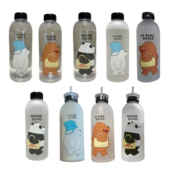 Sevimli Panda Ayı Fincan 1000 ml Su pipetli şişeler Şeffaf Karikatür Su Şişesi Drinkware Buzlu sızdırmaz Protein Sallamak