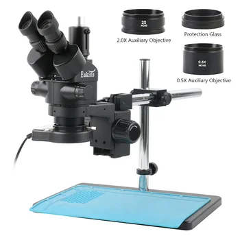 Simul-odak 3.5 X-90X Zoom Trinoküler Mikroskop İsteğe Bağlı 0.5 X 2X Barlow Objektif Lens PCB Lehim Onarım Laboratuvarı Gözlem