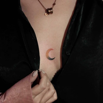 Su geçirmez Geçici Dövme Etiket Degrade Ay Tasarım Vücut Sanatı Sahte Dövme Flaş Dövme Göğüs Kadın