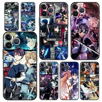 Sword Art Online Anime Lüks Telefon Kılıfı İçin iPhone 13 14 Mini 12 11 Pro MAX XR X SE XS 7 8 Artı Silikon Siyah Kapak Kabuk