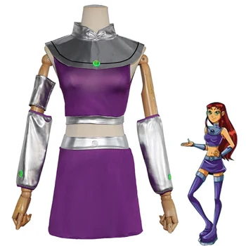 Süper Kahraman Anime Teen Titans Starfire Cosplay Kostüm Kadın Üst Etek Çorap Takım Elbise Cadılar Bayramı Partisi Üniforma Hediye