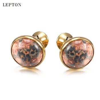 Sıcak Satış Leopar taş Mens için Kol Düğmeleri Düşük anahtar Lüks LeopardStone Kol Düğmeleri Lepton Erkek Gömlek kol düğmeleri Relojes gemelos