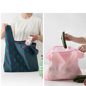 Sıcak Satış Moda Baskı Katlanabilir Yeşil alışveriş çantası Tote Katlanır Kılıfı Çanta Uygun Büyük kapasiteli Saklama Torbaları