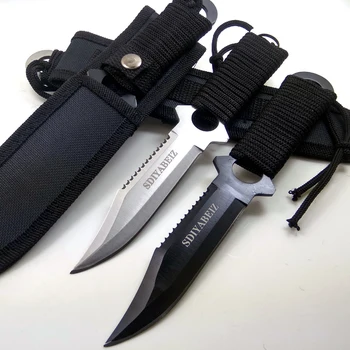 Tam Çelik Sabit Bıçak Bıçak Naylon Kılıf Bıçak Açık Survival Taktik Kamp Avcılık Bıçaklar EDC Kendini savunma Aracı
