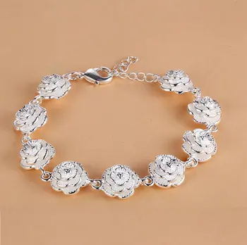 toptan sıcak Gümüş renk çiçek zinciri kadın Erkek bayan sevimli asil güzel bilezik moda charm takı düğün hediyesi H028