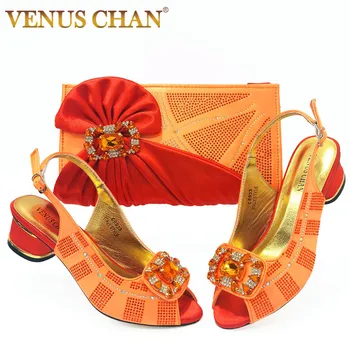 Venüs Chan Afrika kadın Düğün Akşam Yaz Taklidi Sandalet Pompaları Turuncu Renk Moda Seksi Parti Bayan Ayakkabı çanta seti
