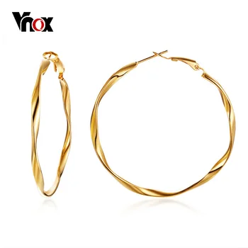 Vnox Moda geniş halka küpe Kadınlar için Altın Renk Küpe paslanmaz çelik halka Küpe kadın mücevheratı oorbellen
