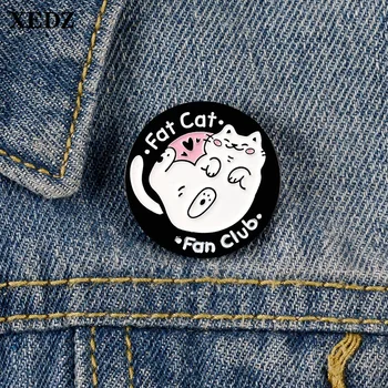 XEDZ sevimli şişman beyaz kedi yuvarlak emaye pin eğlenceli hayvan aşk logosu fan kulübü parti yaka özel rozet gömlek takı hediye arkadaşlar
