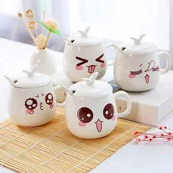 XING KILO Yaratıcı seramik ifade fincan karikatür sevimli kupa kahve fincanı porselen çay fincanı süt kupası kahvaltı seramik fincan