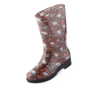 Yağmur çizmeleri kadın orta tüp Çiçek pamuk su ayakkabısı sıcak kadife yağmur çizmeleri kısa tüp kaymaz kauçuk yetişkin su botları