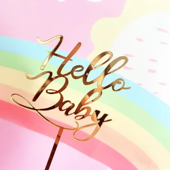 Yeni Hello Erkek Bebek Kız Akrilik Kek Topper Altın Bebek Duş Kek Topper Çocuklar İçin Doğum Günü Partisi Kek Dekorasyon