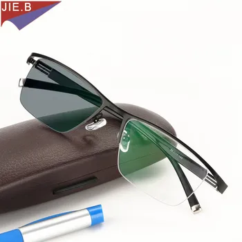 Yeni Tasarım Fotokromik okuma gözlüğü Erkekler Yarım Jant Titanyum alaşımlı Presbiyopi Gözlük güneş gözlüğü renk değişikliği ile diyoptriden