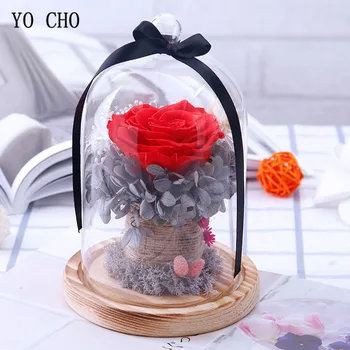 YO CHO Gerçek Gül Çiçek Ölümsüz Korunmuş Çiçek cam şise Ahşap Taban Romantik Hediye Severler İçin doğum günü hediyesi Ev Odası Dekor