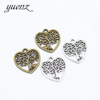 YuenZ 20 adet Yeni Stil Moda Iki Renk hayat Ağacı kalp Charms Alaşım Metal Kolye DIY Takı Aksesuarları Yapımı 18*17mm