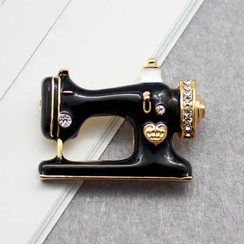 Yüksük İğne İplik Terzi Siyah Dikiş makinesi Broş Kadın Pin Broş Emaye Pimleri Denim Ceket Pin Rozeti Hediye Takı