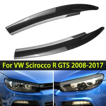 Çift Parlak Siyah / Karbon Fiber Ön Far Gözkapağı Kaş Düzeltir VW Scirocco R İçin GTS 2008-2011 2012 2013 2014 2015 2016 2017