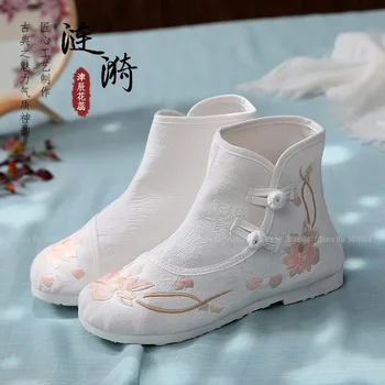 Çin Tarzı Geleneksel Antik Retro Hanfu Nakış Ayakkabı Kadın Cosplay Yue Opera Sahne Vintage bileğe kadar bot Moda Ayakkabı