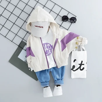 Çocuk Yürümeye Başlayan Çocuk Kız 3 ADET Kapşonlu Kot giyim setleri 2019 Moda Patchwork Erkek Bebek Ceket + T Gömlek + Pantolon 1 2 3 4Y
