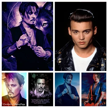 Ünlü Film Aktör Johnny Depp 5D DİY Elmas Boyama Tam Kare Yuvarlak Matkap Sanat Mozaik Çapraz Dikiş Rhinestones Odası Dekor