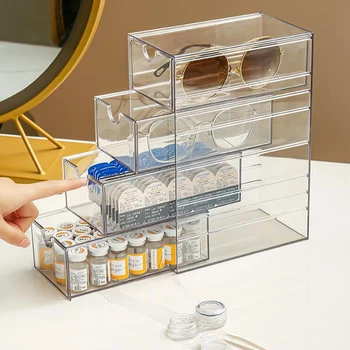 Şeffaf Akrilik 4 Katmanlı Gözlük Ve Güneş Gözlüğü Bitirme Ekran Kutusu Yatak Odası Masaüstü Çeşitli Eşyalar Depolama Pull-out Organizatör